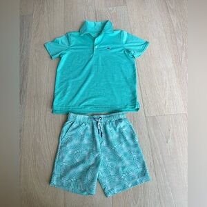 Vineyard Vines 2 Piece outfit Boys Performance Polo Shirt & Shorts Green Sz 6-7